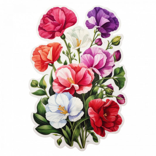 Set 3 bucati, Sticker decorativ, Buchet de flori de Sweet Pea, Rezistent la apa, NO1267, 6 cm, Multicolor