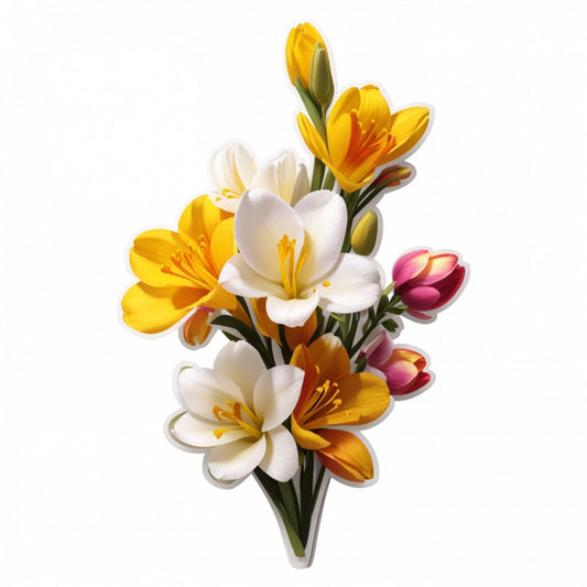 Set 3 bucati, Sticker decorativ, Buchet de frezii cu boboci, Rezistent la apa, NO575, 6 cm, Multicolor
