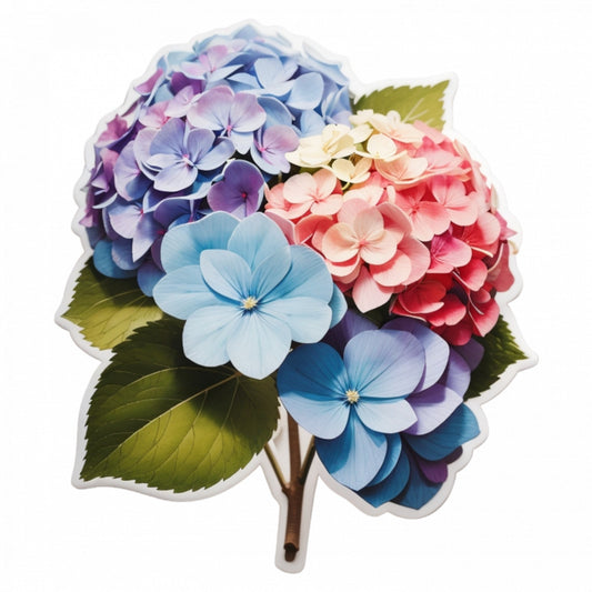 Set 3 bucati, Sticker decorativ, Buchet de hortensia, Rezistent la apa, NO727, 6 cm, Multicolor