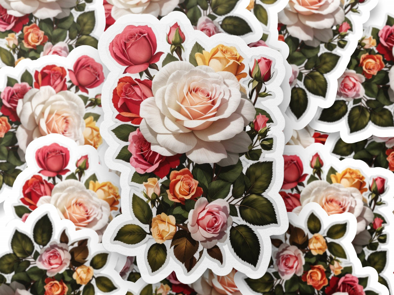 Set 3 bucati, Sticker decorativ, Buchet de trandafiri cu boboci, Rezistent la apa, NO1142, 6 cm, Multicolor