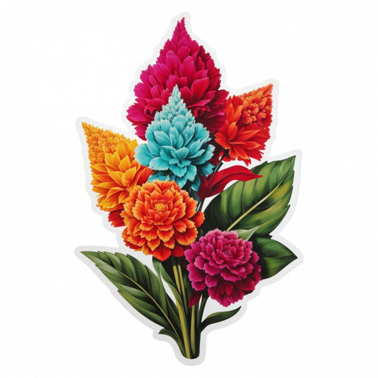 Set 3 bucati, Sticker decorativ, Buchet flori Creasta cocosului, Rezistent la apa, NO353, 6 cm, Multicolor