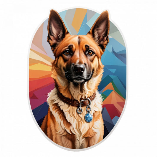 Set 3 bucati, Sticker decorativ, Caine Belgian Malinois cu medalion, Rezistent la apa, NO53, 6 cm, Multicolor