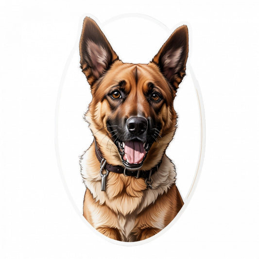 Set 3 bucati, Sticker decorativ, Caine Belgian Malinois cu medalion, Rezistent la apa, NO54, 6 cm, Multicolor