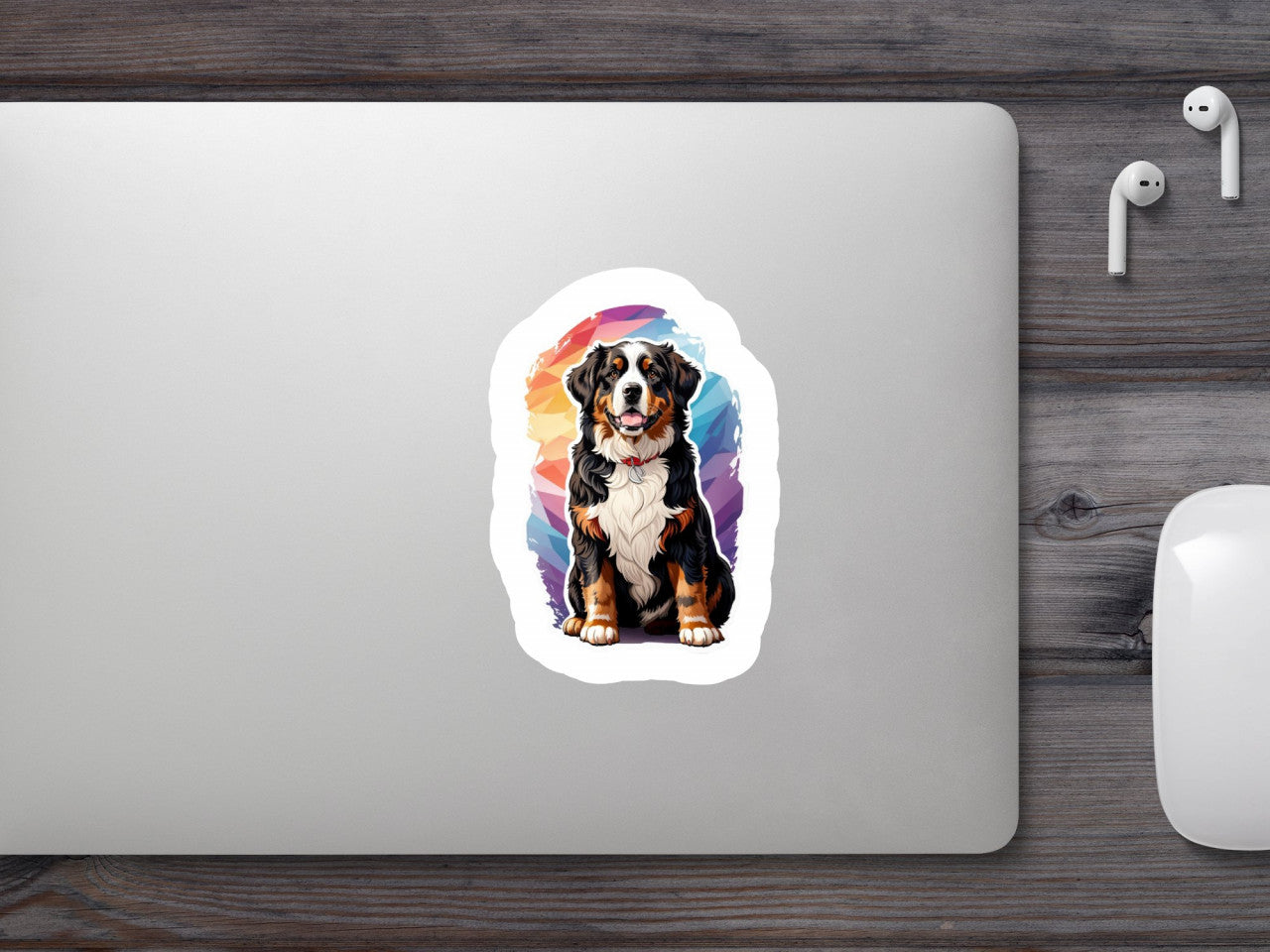Set 3 bucati, Sticker decorativ, Caine Bernese de munte cu zgarda, Rezistent la apa, NO35, 6 cm, Multicolor