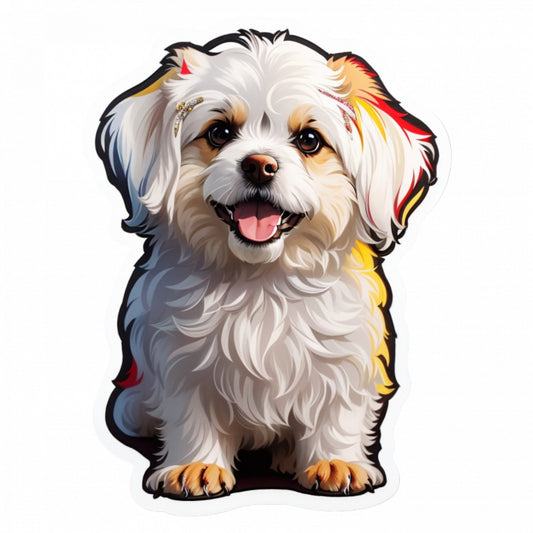 Set 3 bucati, Sticker decorativ, Caine Bichon maltez, Rezistent la apa, NO861, 6 cm, Multicolor