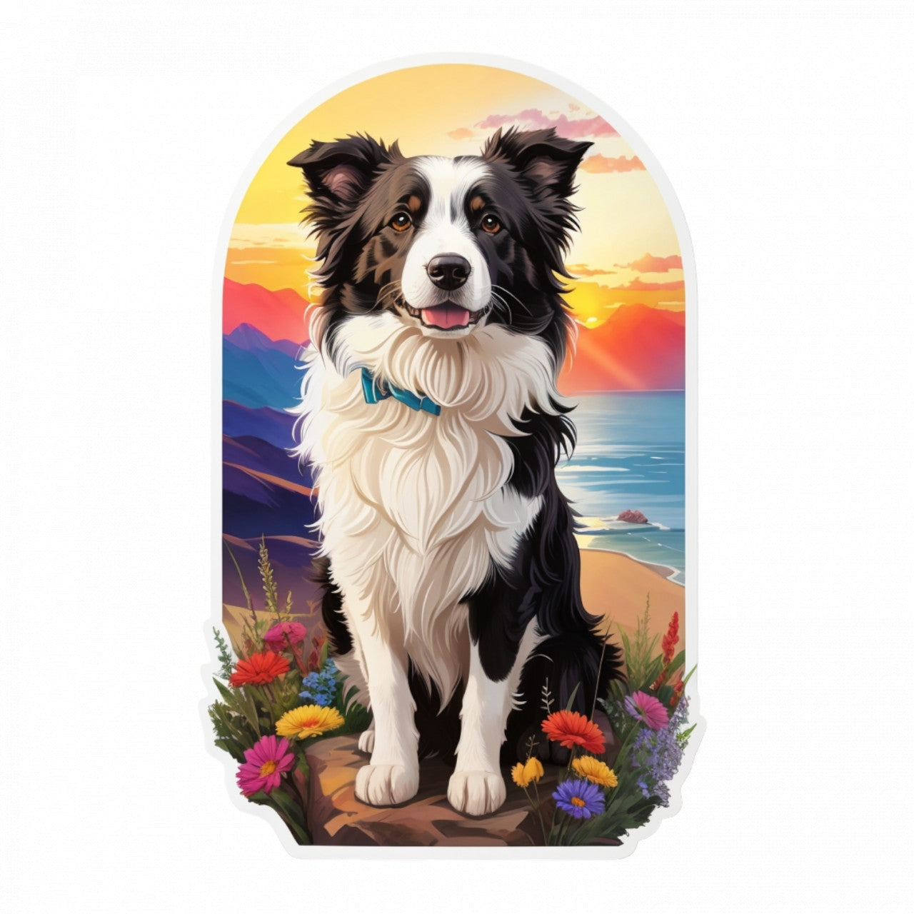 Set 3 bucati, Sticker decorativ, Caine Border collie cu zgarda, Rezistent la apa, NO253, 6 cm, Multicolor