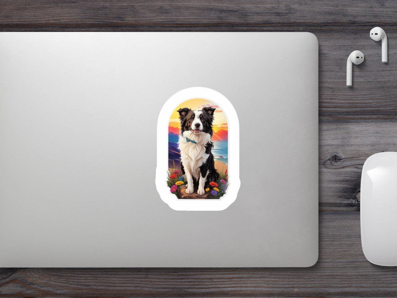 Set 3 bucati, Sticker decorativ, Caine Border collie cu zgarda, Rezistent la apa, NO253, 6 cm, Multicolor