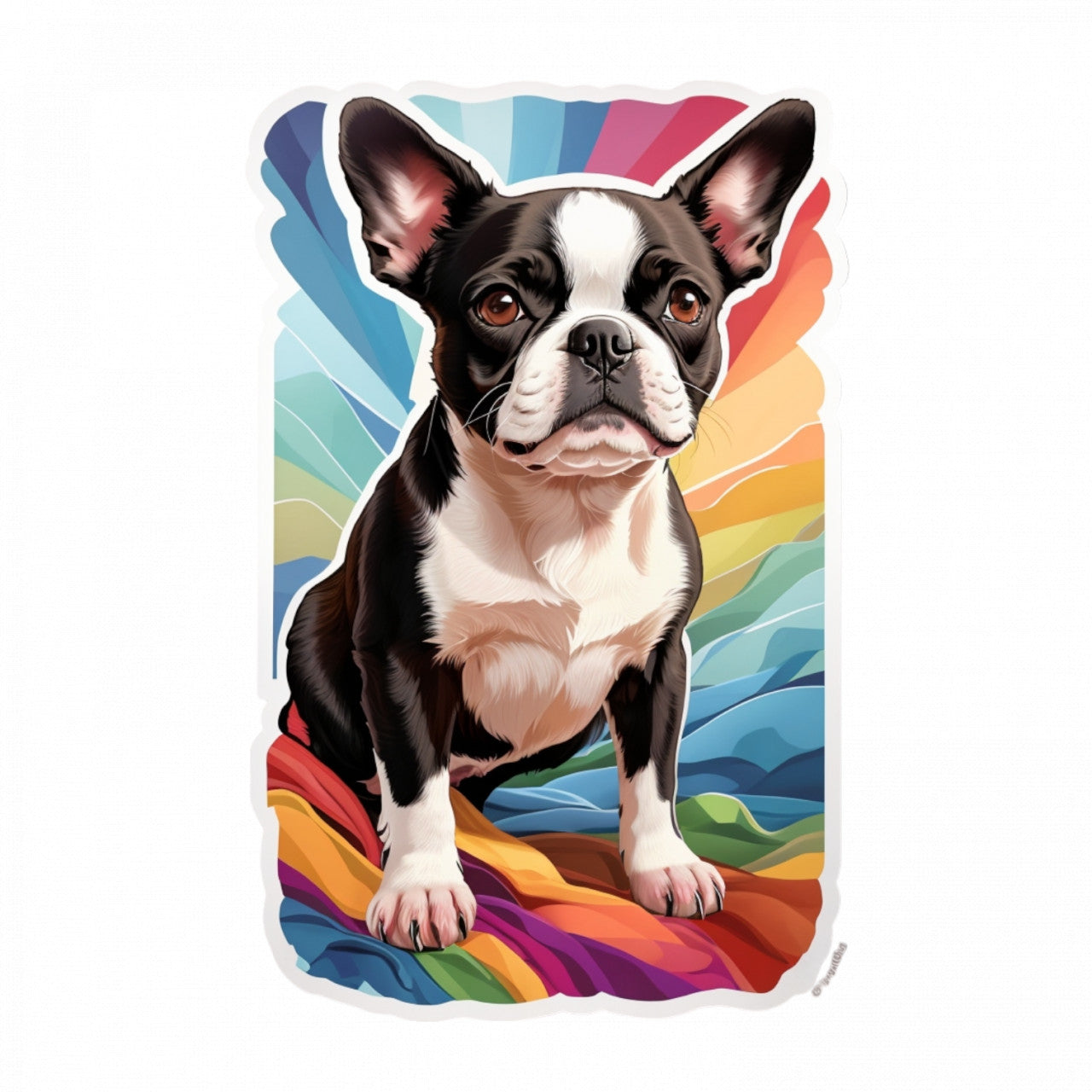 Set 3 bucati, Sticker decorativ, Caine Boston terrier, Rezistent la apa, NO256, 6 cm, Multicolor