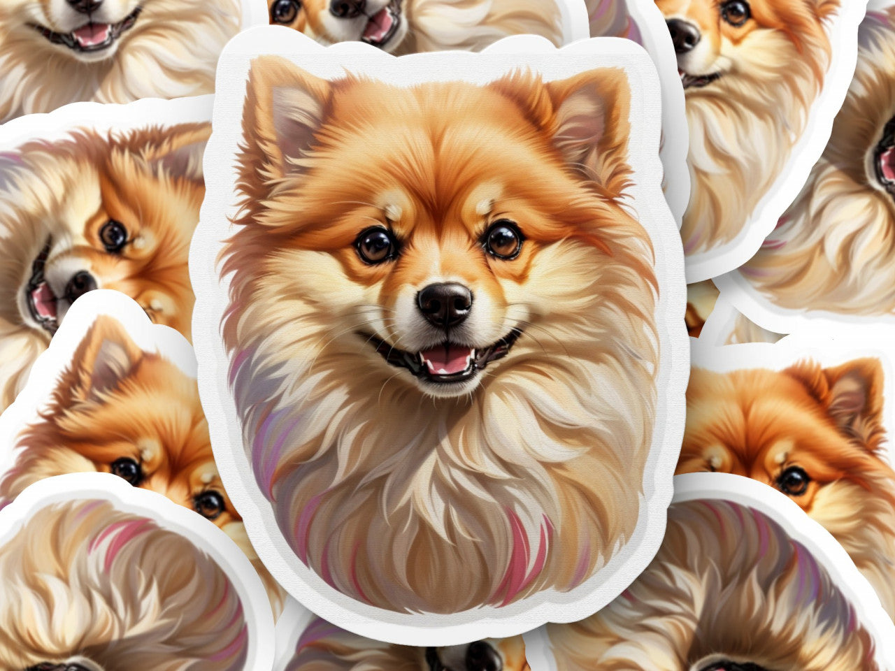 Set 3 bucati, Sticker decorativ, Caine pomeranian, Rezistent la apa, NO1087, 6 cm, Multicolor