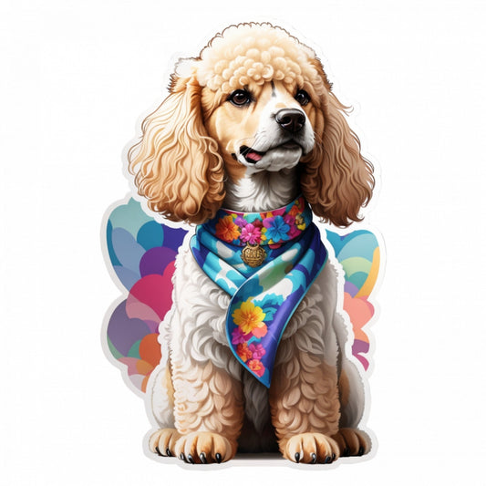 Set 3 bucati, Sticker decorativ, Caine poodle cu esarfa, Rezistent la apa, NO1091, 6 cm, Multicolor