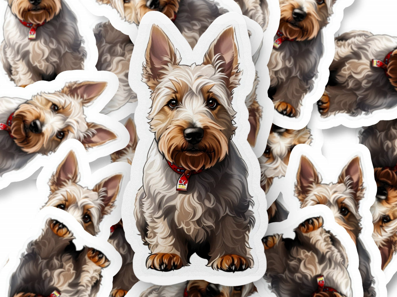 Set 3 bucati, Sticker decorativ, Caine Scottish terrier cu medalion , Rezistent la apa, NO1181, 6 cm, Multicolor