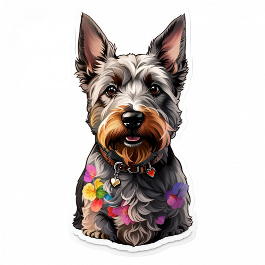 Set 3 bucati, Sticker decorativ, Caine Scottish terrier cu zgarda, Rezistent la apa, NO1182, 6 cm, Multicolor