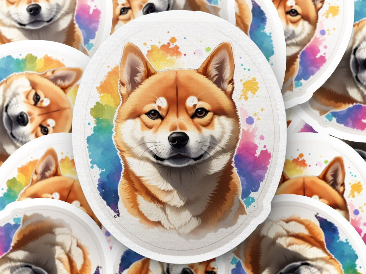 Set 3 bucati, Sticker decorativ, Caine Shiba Imu, Rezistent la apa, NO1212, 6 cm, Multicolor