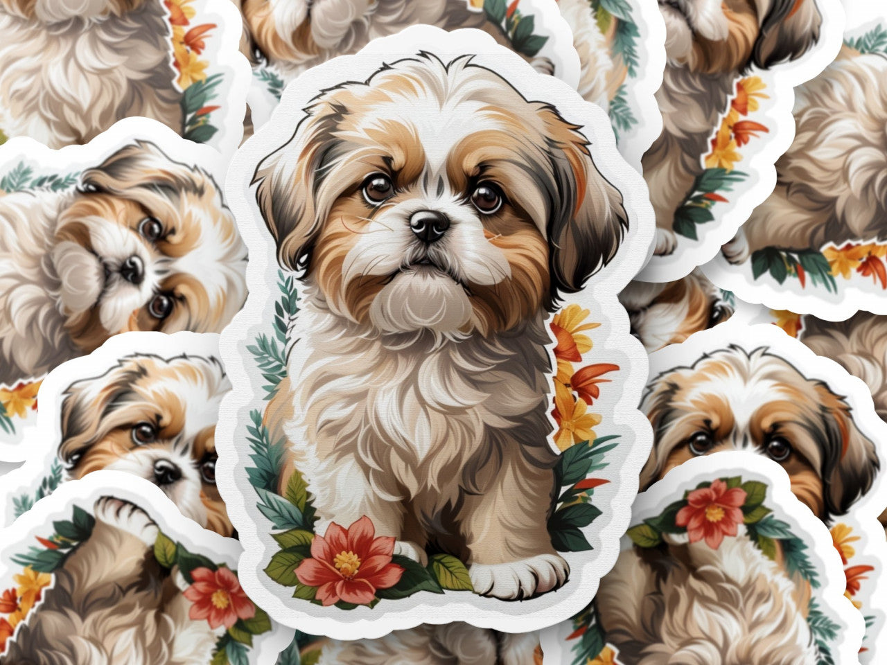 Set 3 bucati, Sticker decorativ, Caine Shih Tzu, Rezistent la apa, NO1216, 6 cm, Multicolor