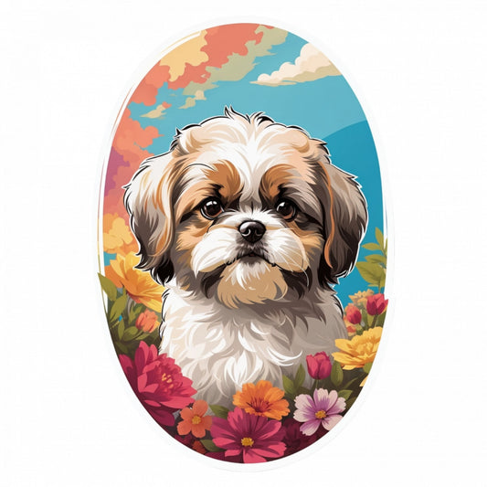 Set 3 bucati, Sticker decorativ, Caine Shih Tzu, Rezistent la apa, NO1217, 6 cm, Multicolor