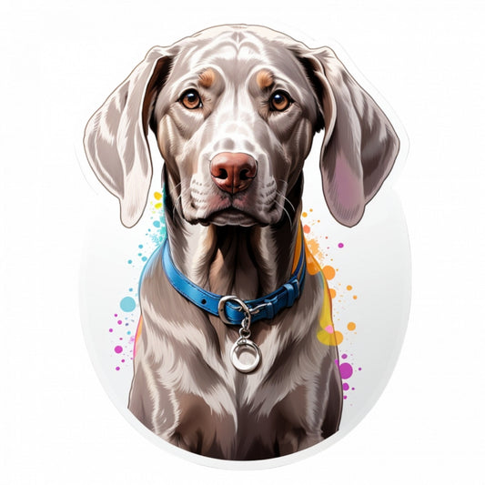 Set 3 bucati, Sticker decorativ, Caine Weimaraner cu zgarda, Rezistent la apa, NO1365, 6 cm, Multicolor