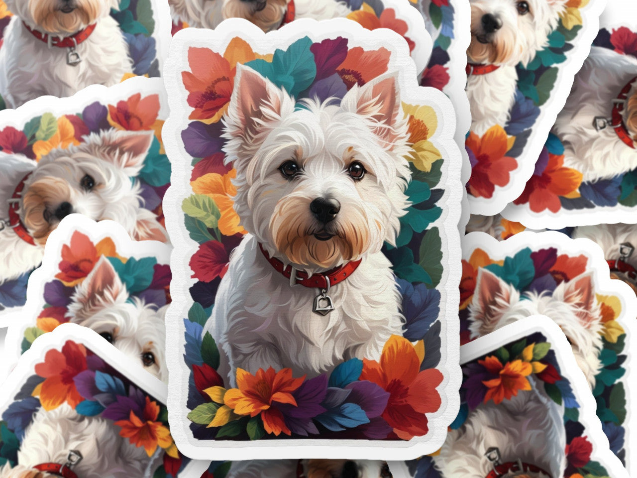 Set 3 bucati, Sticker decorativ, Caine West highland terrier, Rezistent la apa, NO1368, 6 cm, Multicolor