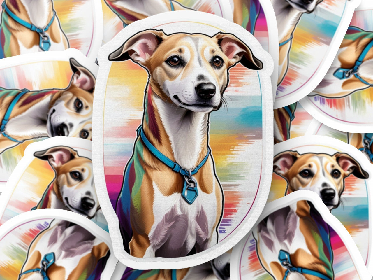Set 3 bucati, Sticker decorativ, Caine Whippet, Rezistent la apa, NO1371, 6 cm, Multicolor