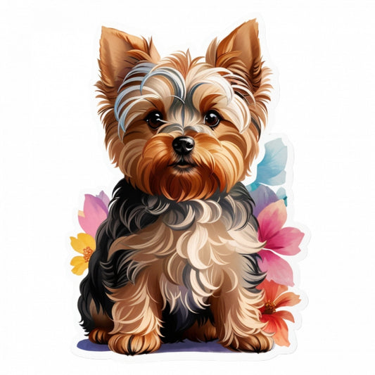 Set 3 bucati, Sticker decorativ, Caine Yorkshire terrier, Rezistent la apa, NO1397, 6 cm, Multicolor