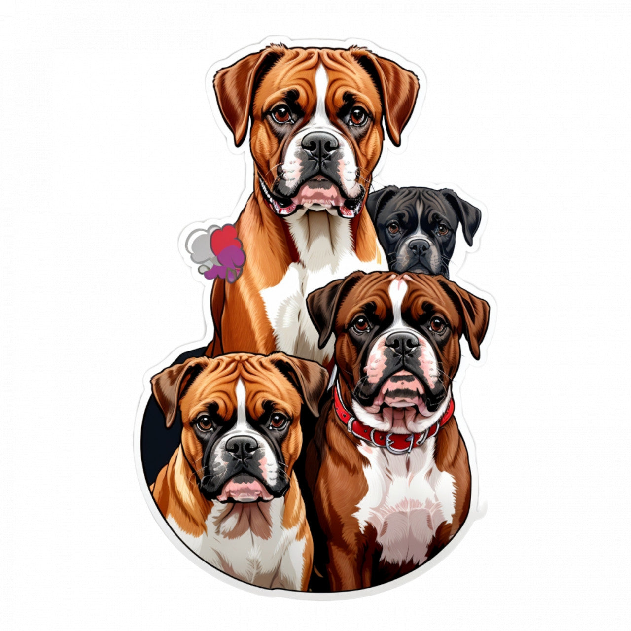 Set 3 bucati, Sticker decorativ, Caini boxer in grup, Rezistent la apa, NO268, 6 cm, Multicolor