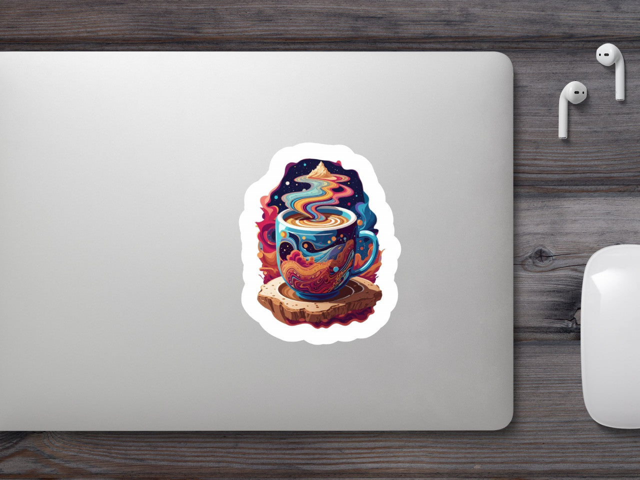 Set 3 bucati, Sticker decorativ, Cana de cafea cu abur curcubeu, Rezistent la apa, NO1963, 6 cm, Multicolor