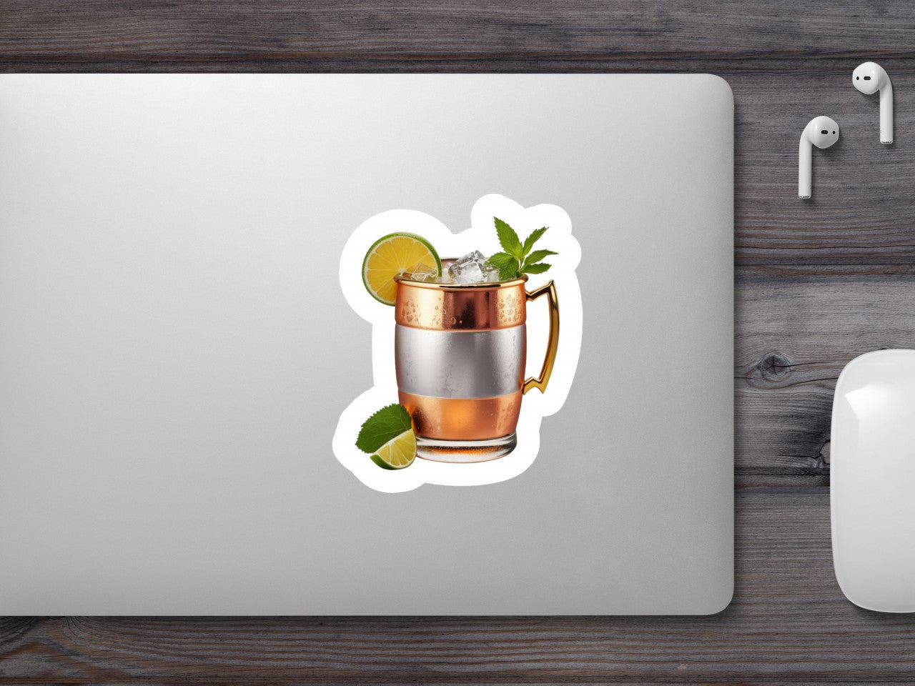 Set 3 bucati, Sticker decorativ, Cana metalica cu cocktail Moscow Mule, Rezistent la apa, NO925, 6 cm, Multicolor