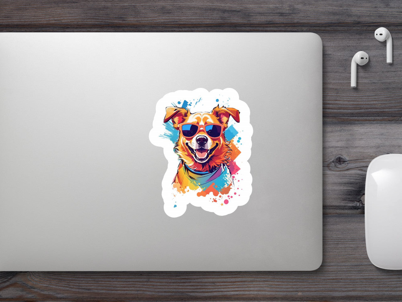 Set 3 bucati, Sticker decorativ, Catelul sic cu ochelari, Rezistent la apa, NO1645, 6 cm, Multicolor