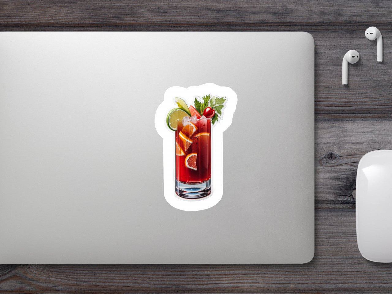 Set 3 bucati, Sticker decorativ, Cocktail bloody mary cu citrice, Rezistent la apa, NO9, 6 cm, Multicolor