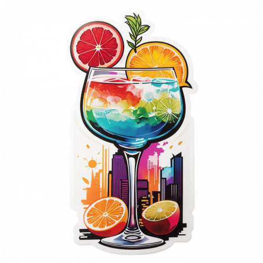 Set 3 bucati, Sticker decorativ, Cocktail cu portocala, Rezistent la apa, NO97, 6 cm, Multicolor