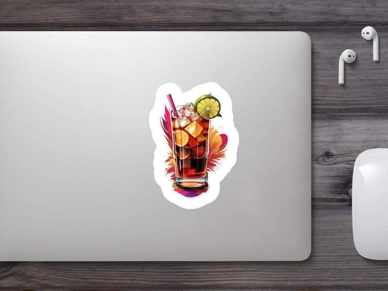 Set 3 bucati, Sticker decorativ, Cocktail Cuba libre cu gheata, Rezistent la apa, NO435, 6 cm, Multicolor