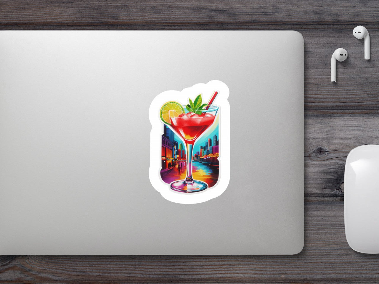 Set 3 bucati, Sticker decorativ, Cocktail Daiquir cu menta, Rezistent la apa, NO451, 6 cm, Multicolor