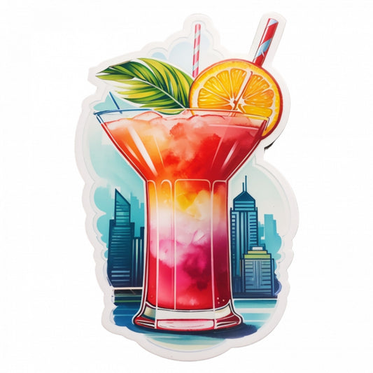 Set 3 bucati, Sticker decorativ, Cocktail Daiquir cu pai, Rezistent la apa, NO452, 6 cm, Multicolor