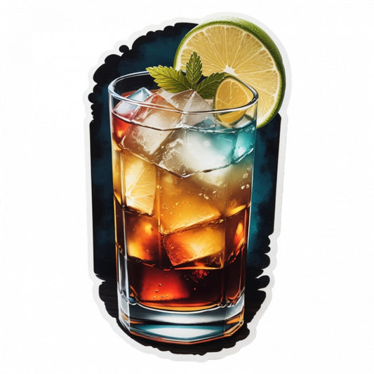 Set 3 bucati, Sticker decorativ, Cocktail dark and stormy cu gheata, Rezistent la apa, NO463, 6 cm, Multicolor