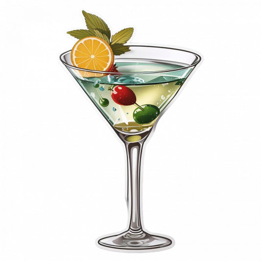 Set 3 bucati, Sticker decorativ, Cocktail dirty martini cu portocala si menta, Rezistent la apa, NO486, 6 cm, Multicolor