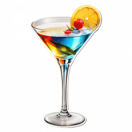 Set 3 bucati, Sticker decorativ, Cocktail dry martini cu felie de lamaie, Rezistent la apa, NO496, 6 cm, Multicolor