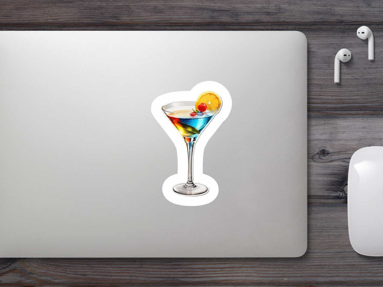 Set 3 bucati, Sticker decorativ, Cocktail dry martini cu felie de lamaie, Rezistent la apa, NO496, 6 cm, Multicolor