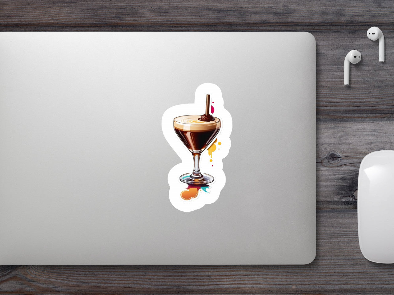 Set 3 bucati, Sticker decorativ, Cocktail espresso martini cu pai, Rezistent la apa, NO526, 6 cm, Multicolor