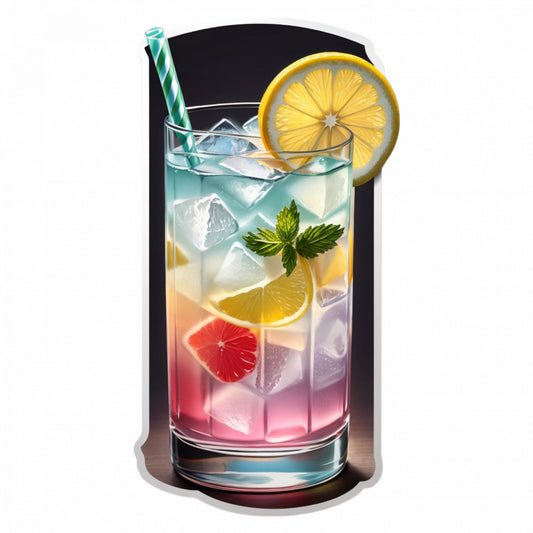 Set 3 bucati, Sticker decorativ, Cocktail gin fizz cu gheata si lamaie, Rezistent la apa, NO630, 6 cm, Multicolor