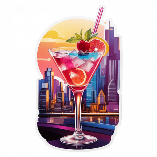 Set 3 bucati, Sticker decorativ, Cocktail in oras, Rezistent la apa, NO414, 6 cm, Multicolor
