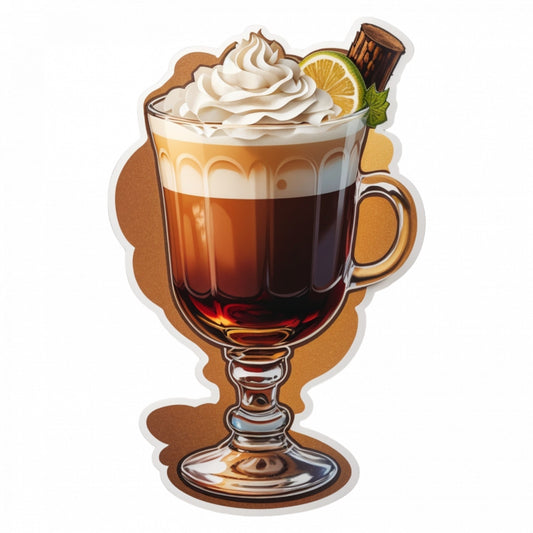 Set 3 bucati, Sticker decorativ, Cocktail irish coffee in ceasca cu picior, Rezistent la apa, NO738, 6 cm, Multicolor