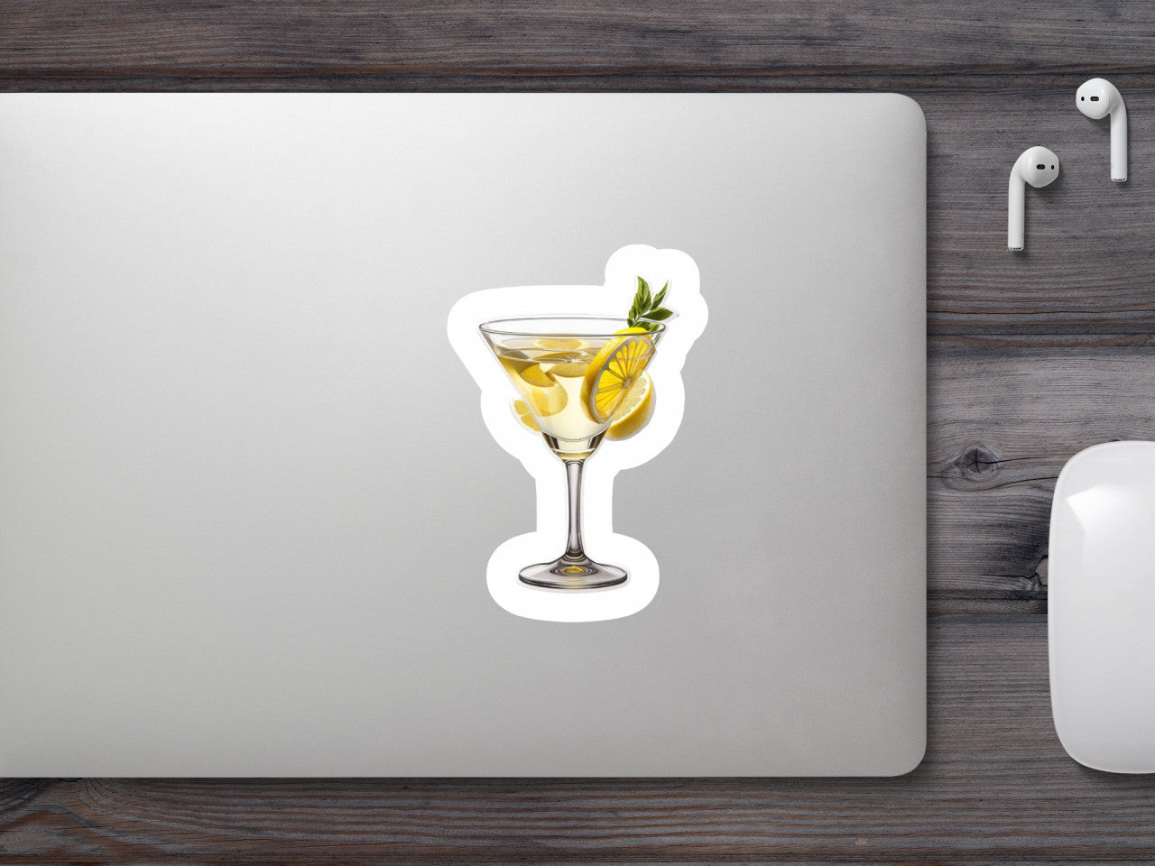 Set 3 bucati, Sticker decorativ, Cocktail lemon drop martini cu menta si lamaie, Rezistent la apa, NO788, 6 cm, Multicolor