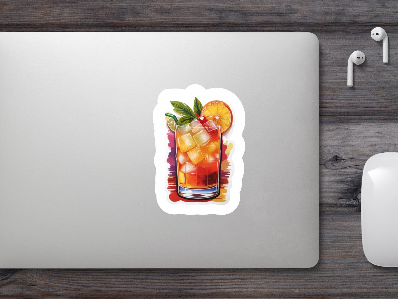 Set 3 bucati, Sticker decorativ, Cocktail Mai Tai, Rezistent la apa, NO856, 6 cm, Multicolor
