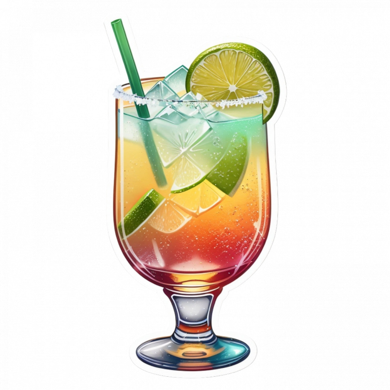 Set 3 bucati, Sticker decorativ, Cocktail Margarita cu ghetat si lemon lime, Rezistent la apa, NO874, 6 cm, Multicolor