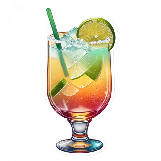 Set 3 bucati, Sticker decorativ, Cocktail Margarita cu ghetat si lemon lime, Rezistent la apa, NO874, 6 cm, Multicolor