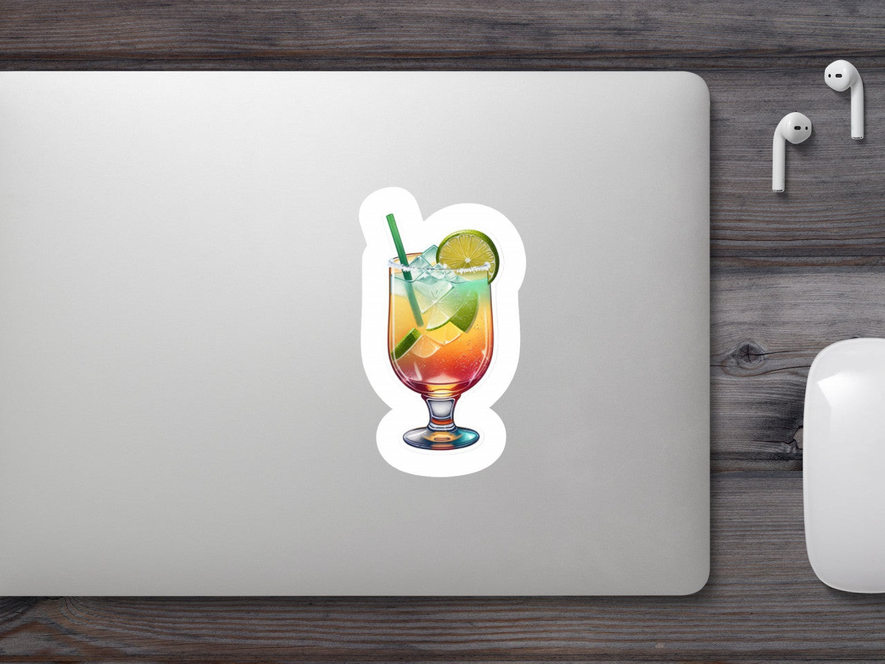 Set 3 bucati, Sticker decorativ, Cocktail Margarita cu ghetat si lemon lime, Rezistent la apa, NO874, 6 cm, Multicolor