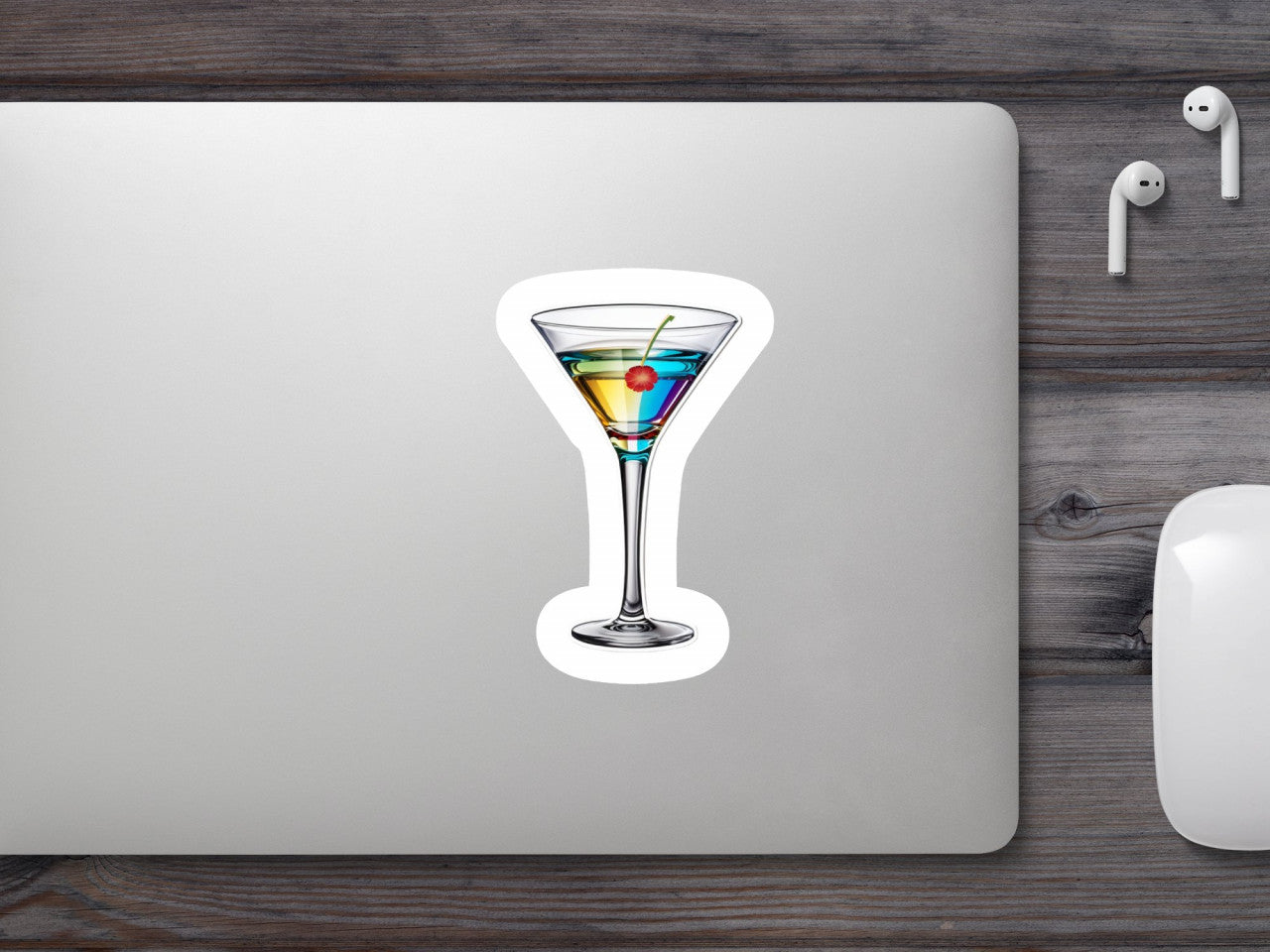 Set 3 bucati, Sticker decorativ, Cocktail Martini cu cireasa, Rezistent la apa, NO879, 6 cm, Multicolor