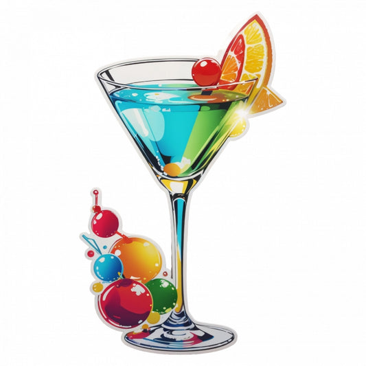 Set 3 bucati, Sticker decorativ, Cocktail Martini cu cirese si portocale, Rezistent la apa, NO882, 6 cm, Multicolor