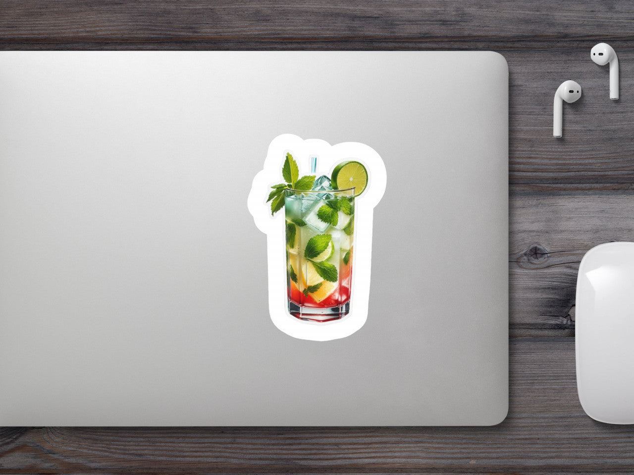 Set 3 bucati, Sticker decorativ, Cocktail Mojito cu menta, Rezistent la apa, NO916, 6 cm, Multicolor