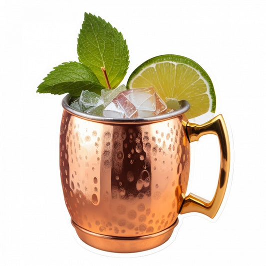 Set 3 bucati, Sticker decorativ, Cocktail Moscow Mule cu lime si menta in cana de cupru, Rezistent la apa, NO927, 6 cm, Multicolor