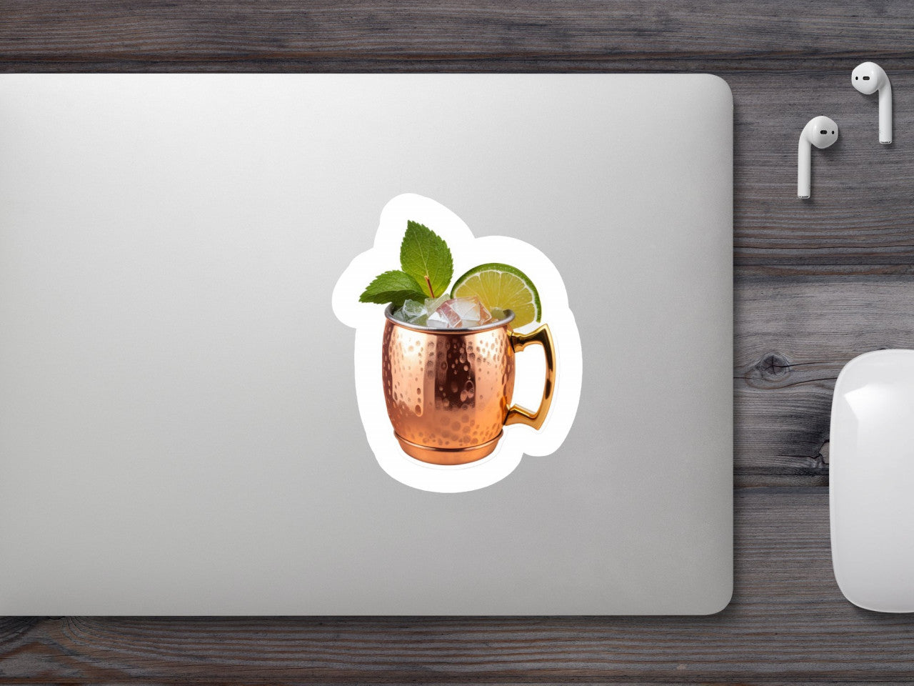 Set 3 bucati, Sticker decorativ, Cocktail Moscow Mule cu lime si menta in cana de cupru, Rezistent la apa, NO927, 6 cm, Multicolor